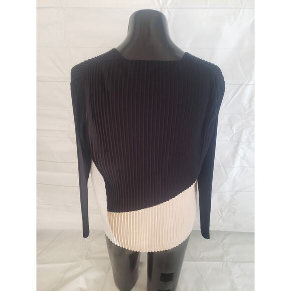Lafayette 148 Cardigan Sweater Women's Small Cotton Black & Beige With Front Tie - Picture 3 of 9